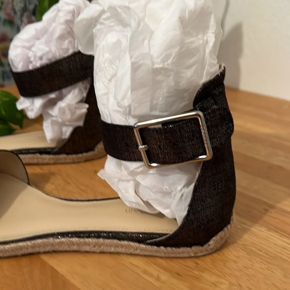 Calvin Klein Shirley Pewter Metallic Ankle Strap Espadrilles Silver Buckle 9